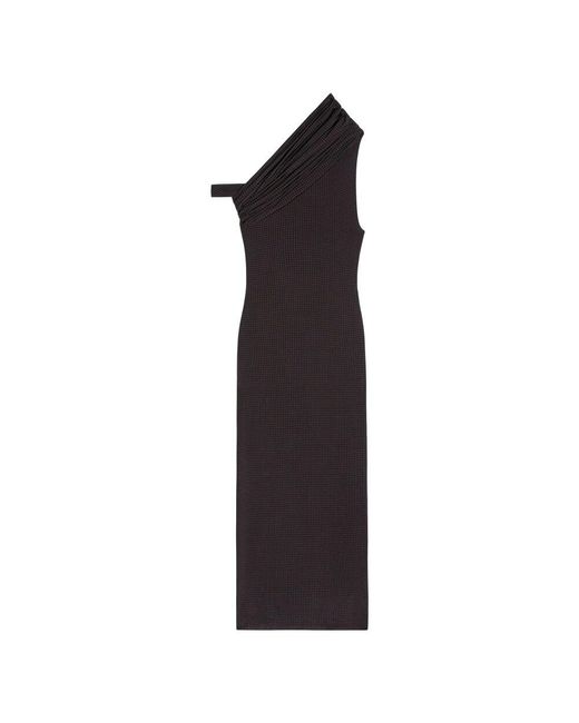 Courreges Black Twist midi kleid mit hahnentrittmuster
