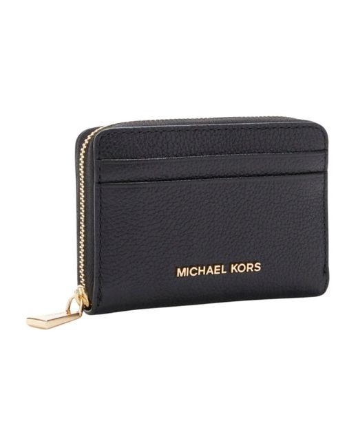 Michael Kors Accessoires ,Zwart ,Leer Jet Set Small Pebbled Leather Zip-Around Card Case in het Black