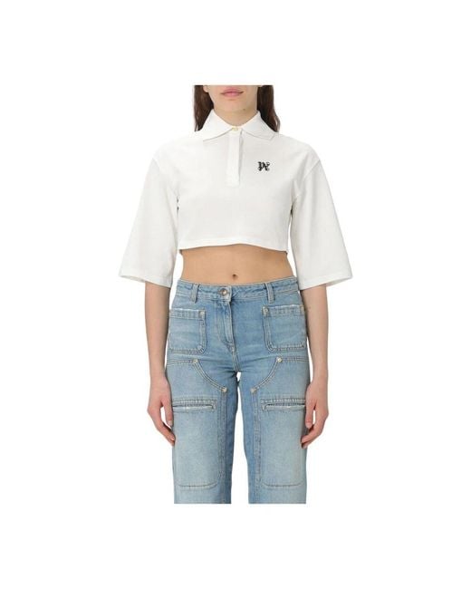 Palm Angels Blue Weiße Gekürzte Poloshirt