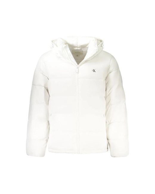 Calvin Klein Jassen ,Wit ,Nylon Langsleeve Jas Met Afneembare Capuchon in het White voor heren