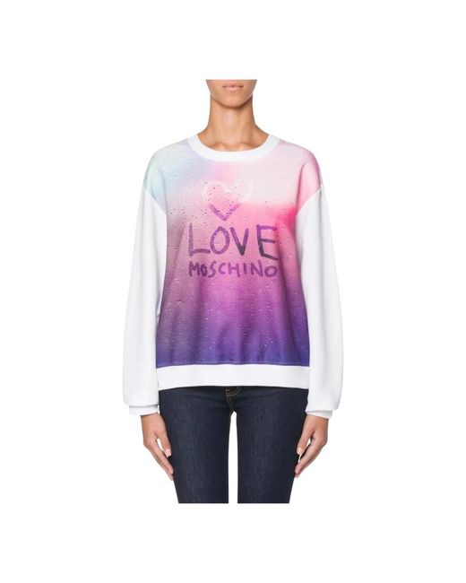 Maglione in cotone con stampa logo di Love Moschino in Purple