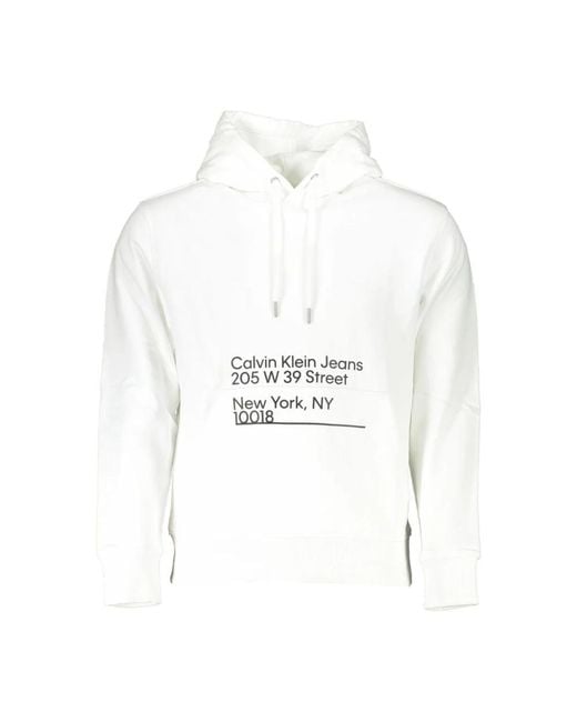 Felpa bianca con cappuccio e stampa logo di Calvin Klein in White