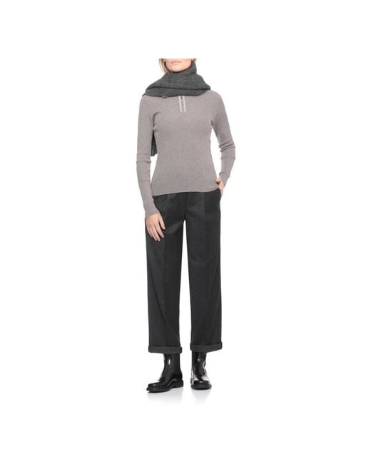 D.exterior Gray Gerippter Rollkragenpullover Mit Reißverschluss