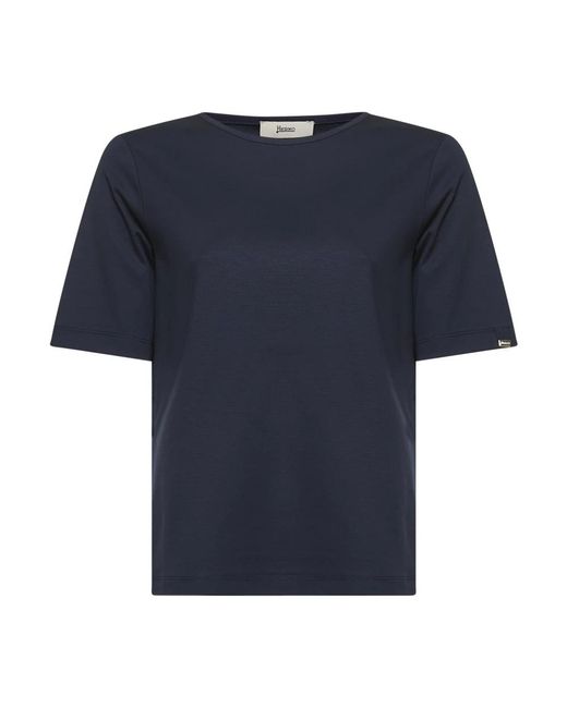 Herno Tops ,Blauw ,Katoen Blauw T-Shirt Met Ronde Hals En Logoplaat in het Blue