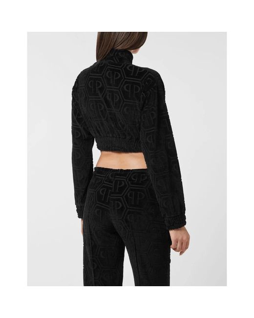 Philipp Plein Cropped Trainingsjack Jacquard Monogram in het Black