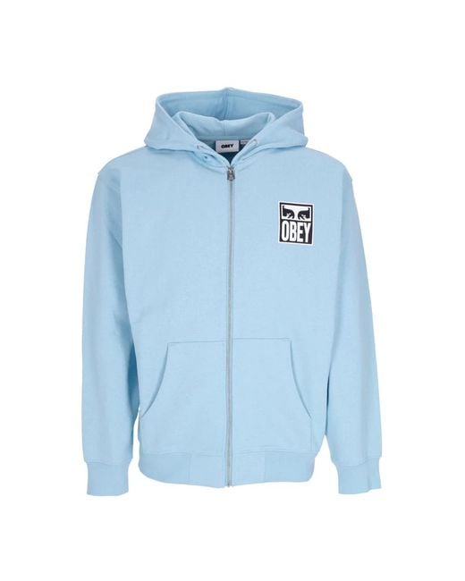 Obey Hoodies & Sweatvesten ,Blauw ,Katoen Ogen Icoon Rits Hoodie Premium Franse Terry in het Blue voor heren