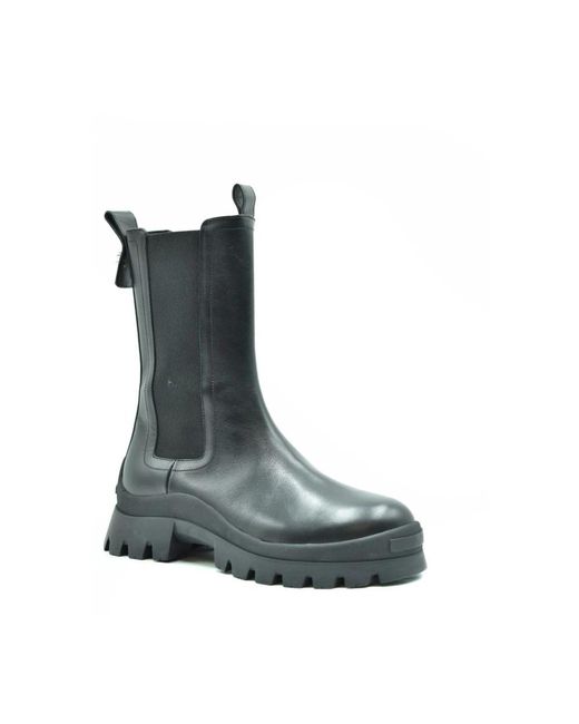 DSquared² Blue Schwarze Leder Slip-On Runde Zehen Stiefel