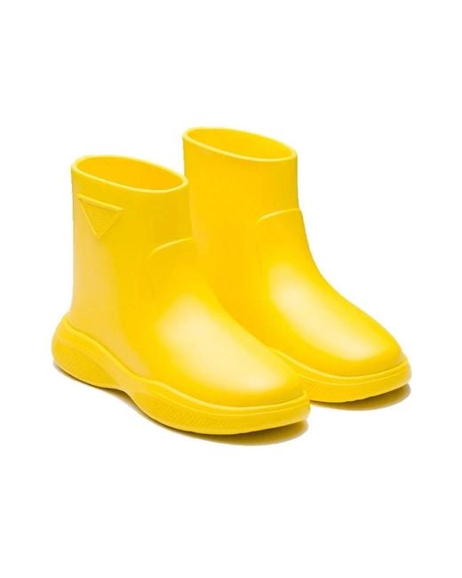 Prada Logo Rubber Laarzen in het Yellow