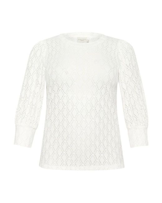 Kaffe White Spitzenbluse Mit ¾ Ärmeln