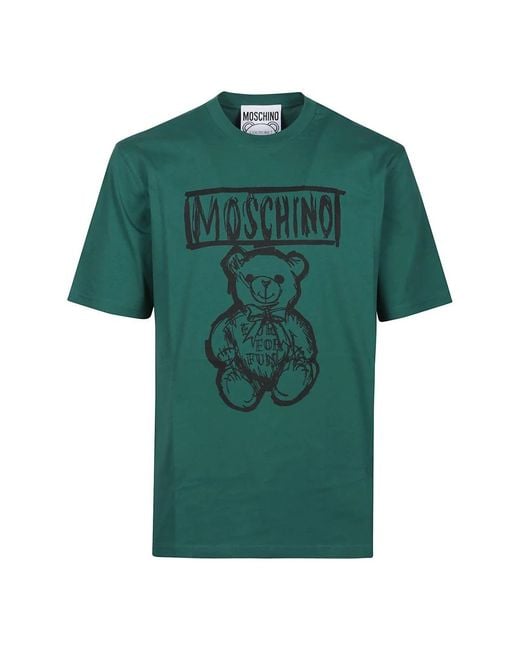 Moschino Green Printed Cotton Graphic Tee for men