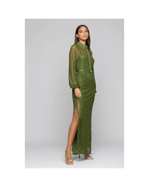 Kocca Gelaagde Kanten Jurk Met Overhemdkraag in het Green