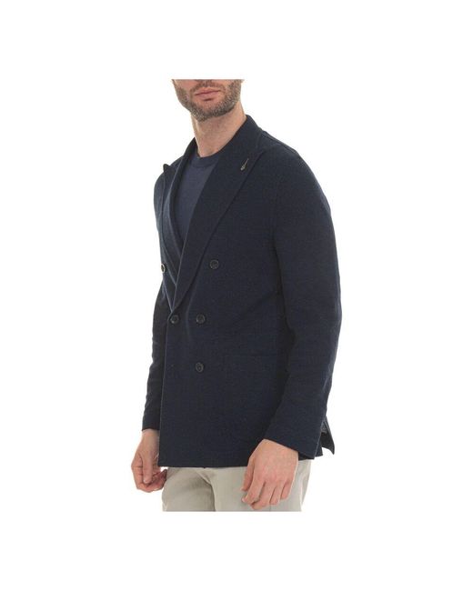 Paoloni Doppelreihige textur baumwolljacke in Blue für Herren