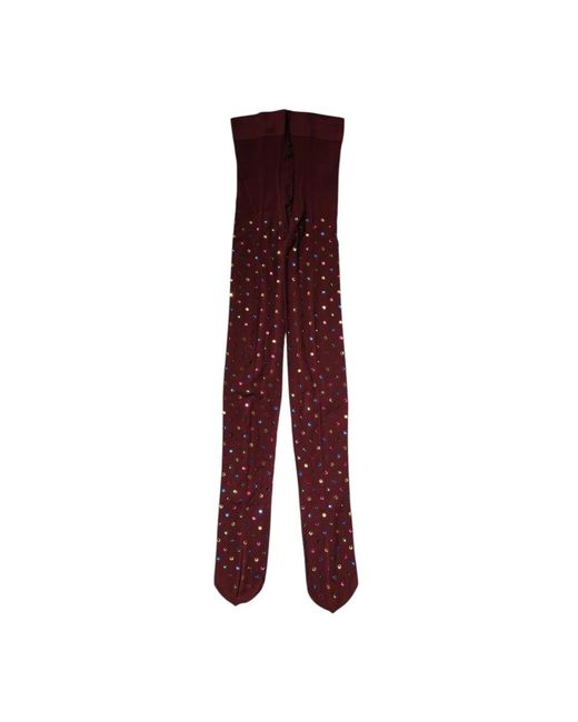 Dolce & Gabbana Purple Maroon Nylon Crystal Embellished Pantyhose Tights