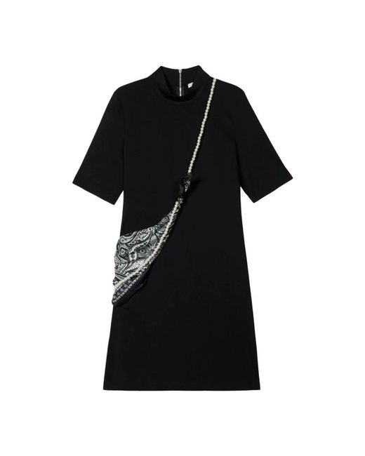 Oltre Kleedjes ,Zwart ,Polyester Kokerjurk Met Sjaaldetail in het Black
