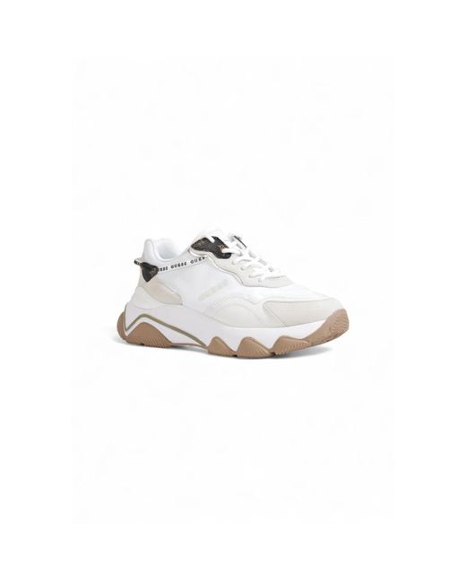 Guess White Lace-Up Sneakers With Rubber Sole