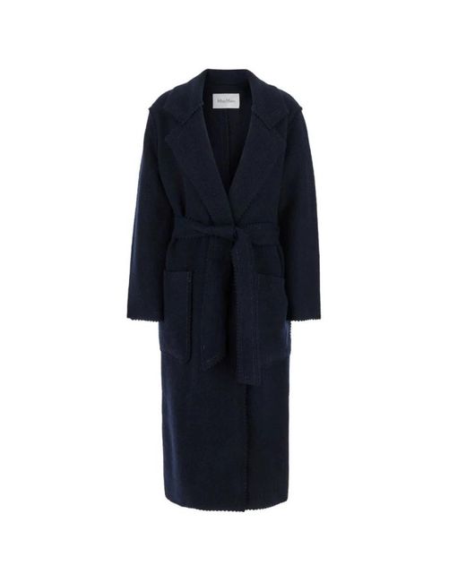 Max Mara Blauwe Wol Kasjmier Zigzag Jas in het Blue