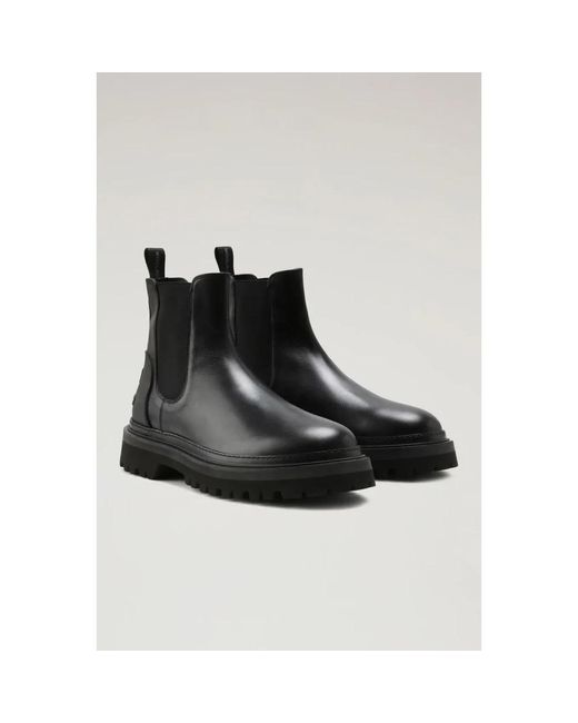 Woolrich Black Chelsea Boots In Calfskin for men