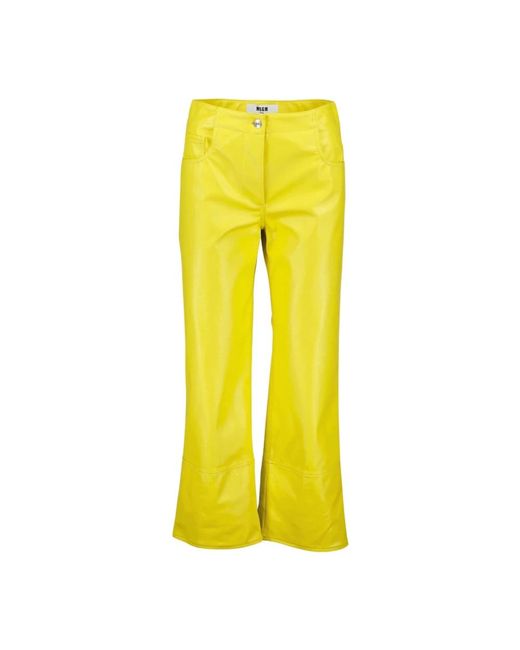 Pantalones acampanados de cuero sintético MSGM de color Yellow