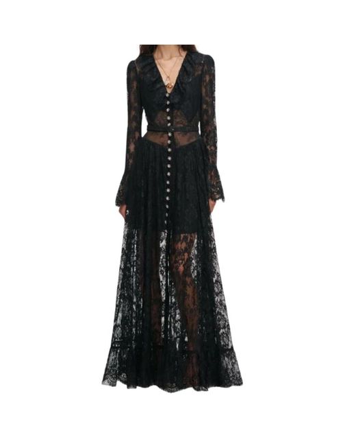 Self-Portrait Lace Button-Front Maxi Jurk in het Black
