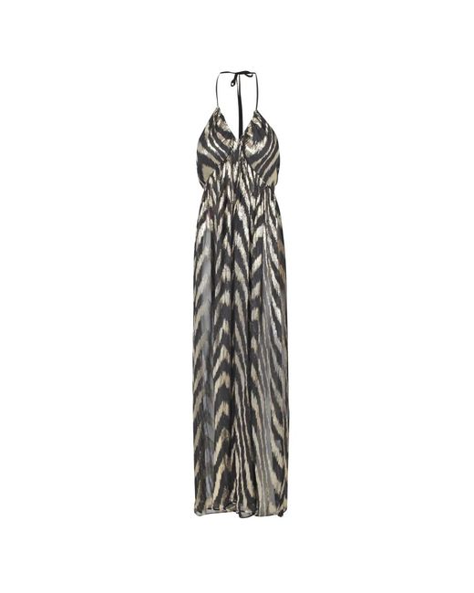Jucca Kleedjes ,Zwart ,Polyester Zijden En Lurex V-Hals Jurk in het Multicolor
