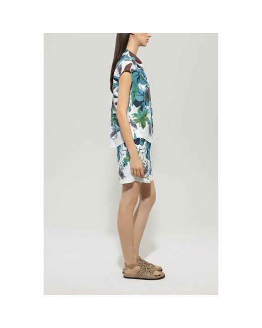 Luisa Cerano Blue Shorts Mit Tropischem Blumendruck