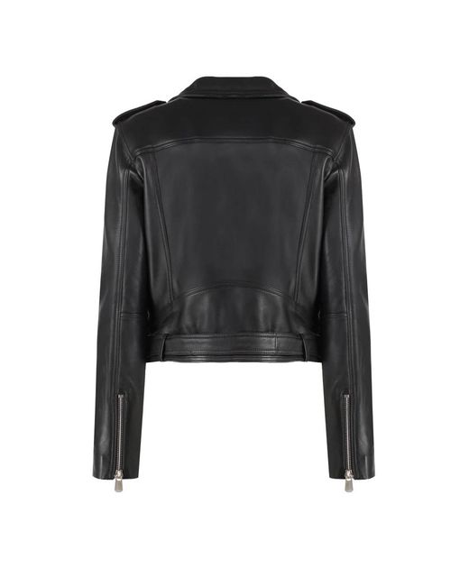 Pinko Jassen ,Zwart ,Leer Costa Rica Biker Jacket in het Black
