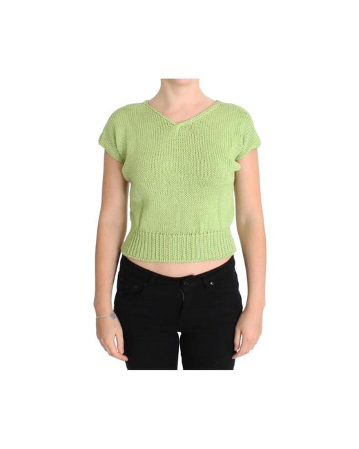 Pink Memories Green V-Neck Knitwear