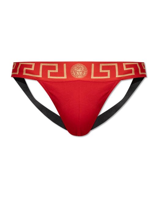 Versace Ondergoed ,Rood ,Katoen Greca Border Jockstrap in het Red voor heren
