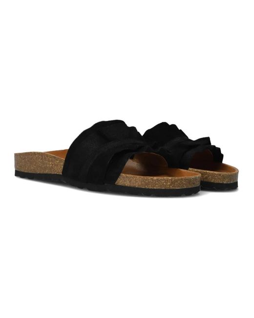 Verbenas Schoenen ,Zwart ,Suède Zwarte Suède Ruffle Slippers in het Black