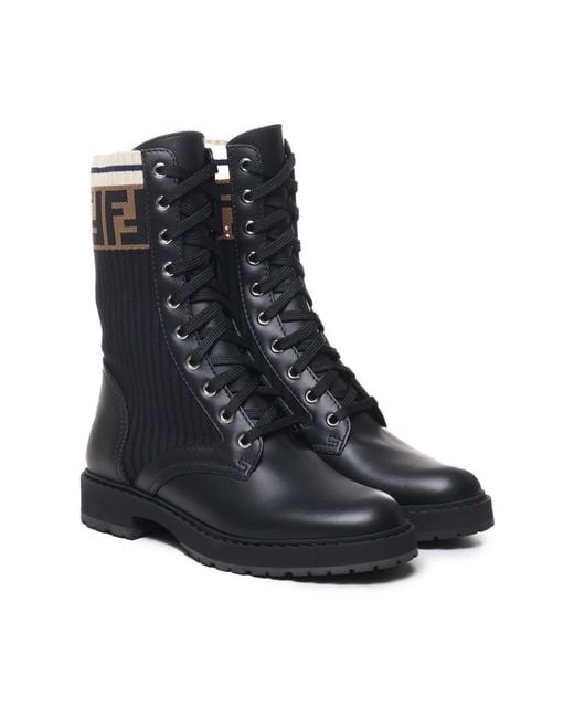 Fendi Black Lace-Up Boots