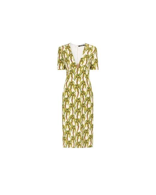 Roberto Cavalli Metallic Palm Tree Print Midi Kleid