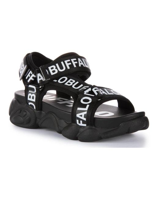 Buffalo Black Flat Sandals