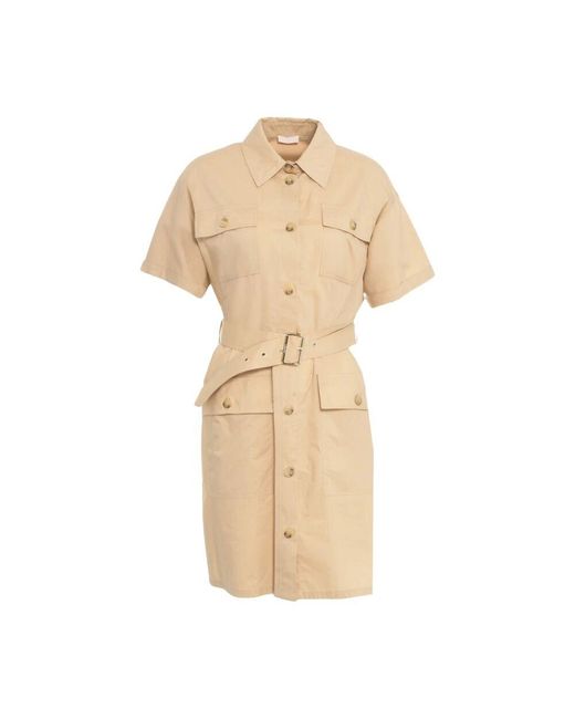 Liu Jo Natural Beiges Hemdkleid Mit Taillengürtel