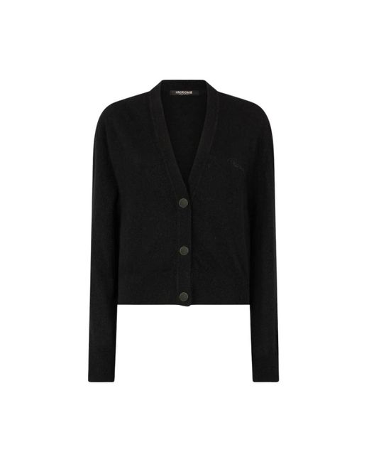 Roberto Cavalli Truien & Vesten ,Zwart ,Wol Geborduurde Cardigan Van Wolmix Met Knopen in het Black