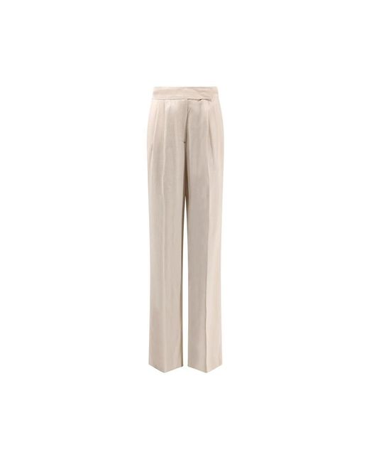 Etro Broeken ,Leer Wijde Pijpen Broek Met Plooien in het Natural