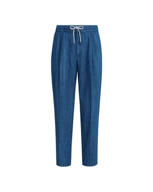 Brunello Cucinelli Blue Slim-Fit Trousers for men