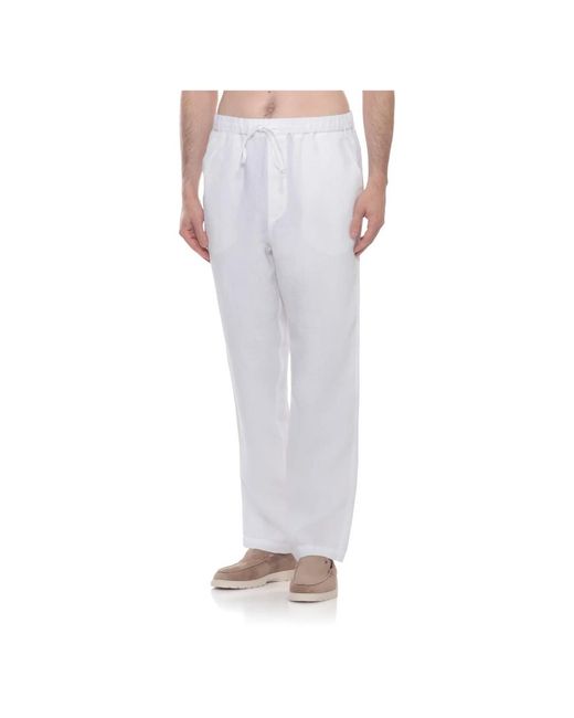 120% Lino White Straight Trousers for men