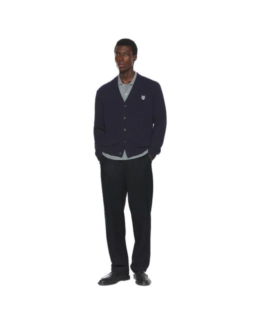 Maison Kitsuné Truien & Vesten ,Blauw ,Wol Cardigan Fox in het Blue voor heren