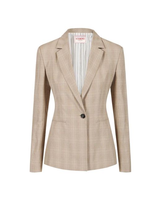 Iceberg Single-Breasted Check Jacket in het Natural