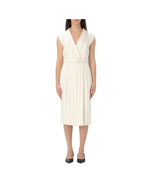 HUGO White Gestreiftes Gürtelkleid