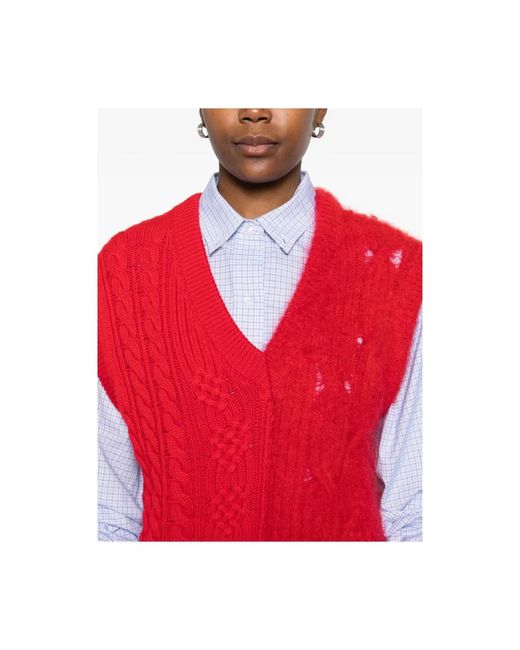 Vivetta Red Rotes Cable Strick V-Ausschnitt Weste