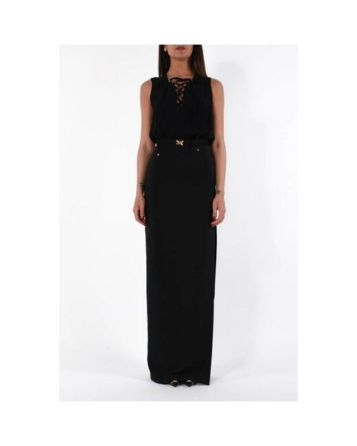 Elisabetta Franchi Black Langes crêpe-kleid mit georgette-schnürsenkeln