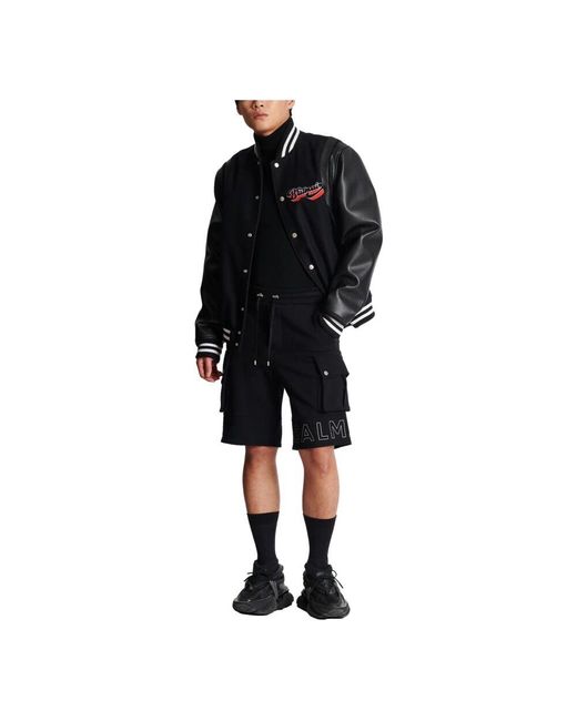 Balmain Kurze cargohose mit geprägtem logo in Black für Herren