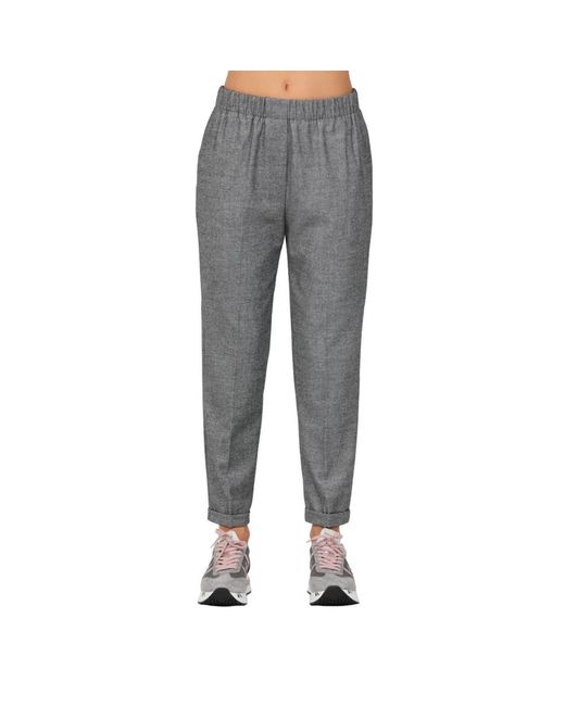 ROSSO35 Broeken ,Grijs ,Polyester Flanellen Elastische Taillebroek in het Gray