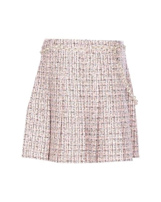 Self-Portrait Kristal Riem Roze Bouclé Mini Rok in het Pink