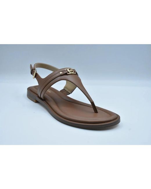 Michael Kors Brown Mandy Leder T-Strap Sandale