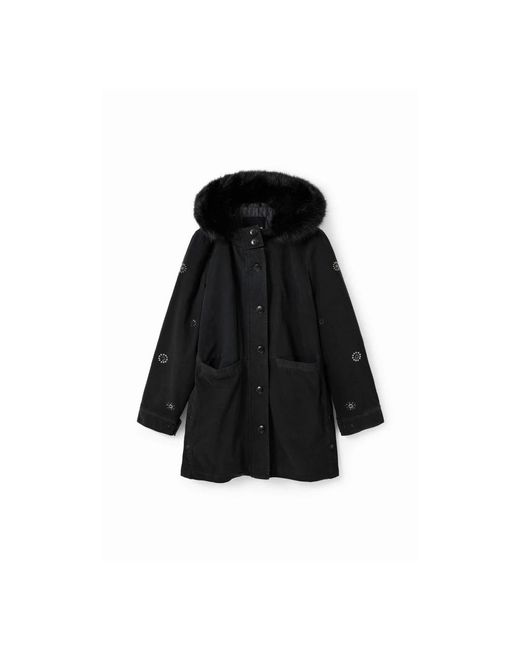 Abrigo de algodón negro con capucha Desigual de color Black