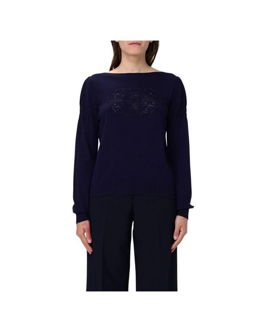Twinset Blue Boot-Ausschnitt Pullover