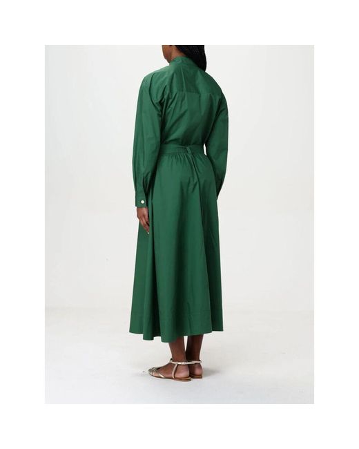 Liu Jo Green Grünes Gerüschtes Midi-Kleid Mit Gürtel
