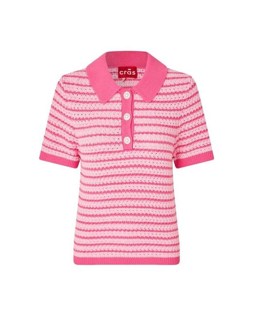 Crās Pink Gestreifte Strickbluse Mit Statement-Knöpfen